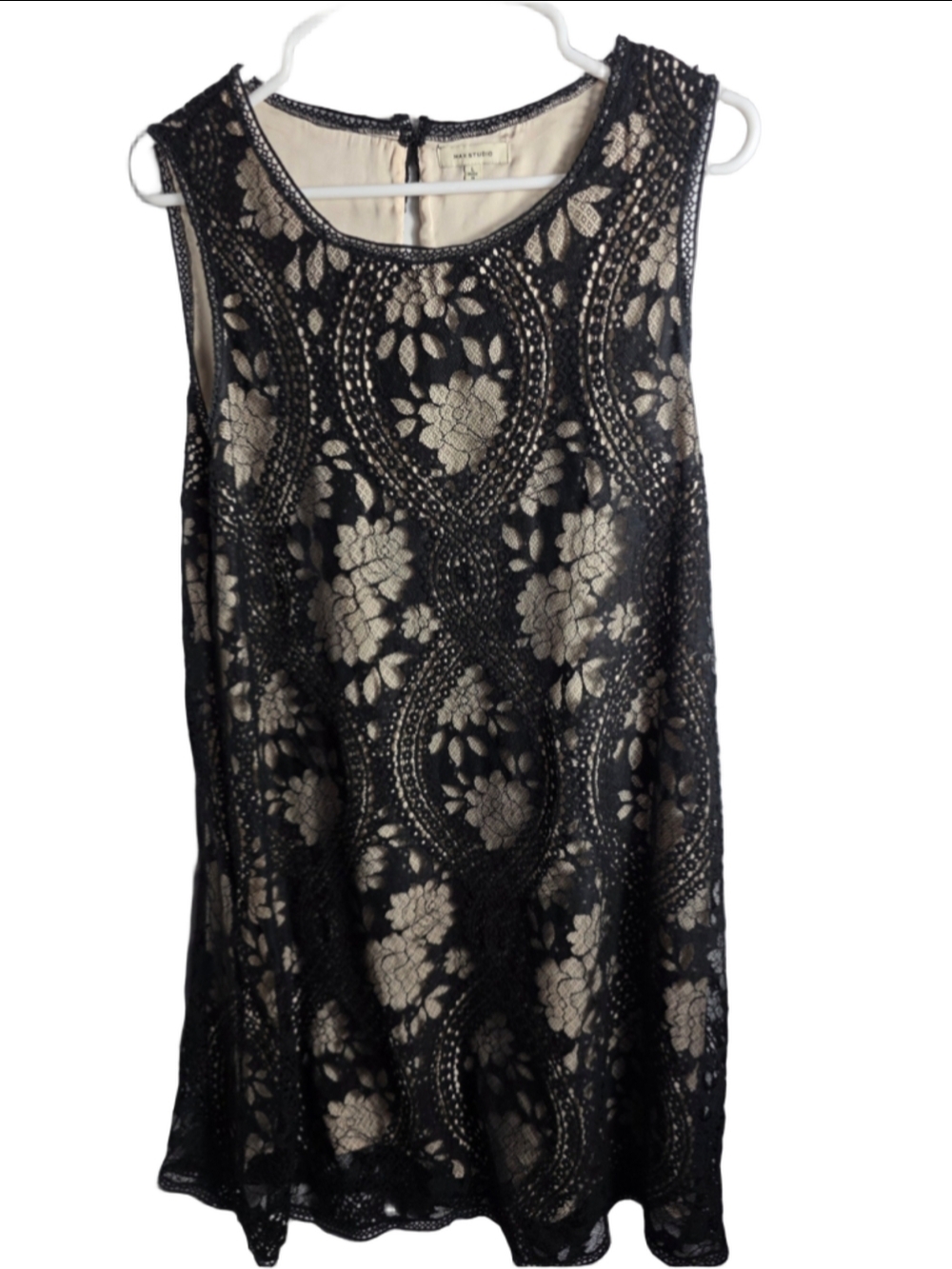 Women's Max Studio Black and Beige Lace Dress Size L feminine formal classic